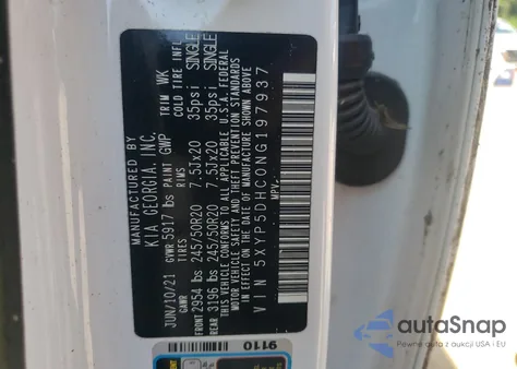 2022 Kia Telluride Sx z USA, uszkodzony, nr VIN 5XYP5DHC0NG197937